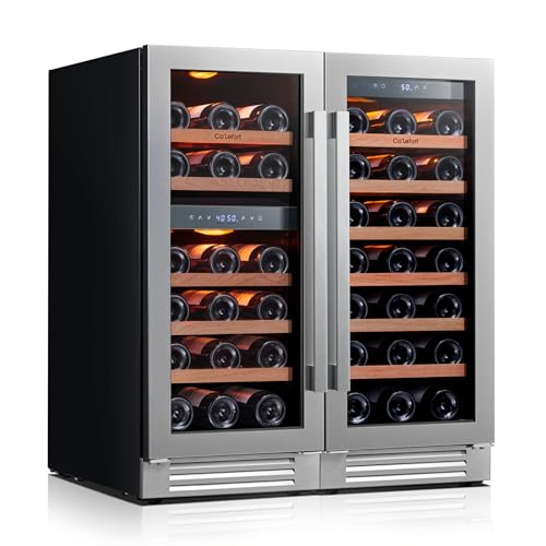 Image of Ca'Lefort 15 Inch Wine Fridge Bundle, 61 Bottles Large Capacity Dual Zone 40-65F Temp Control, Adjustable Shelves, Glass Door & 3-Color LED, Built-in or Freestanding for Home Bar Kitchen (2 Units)
