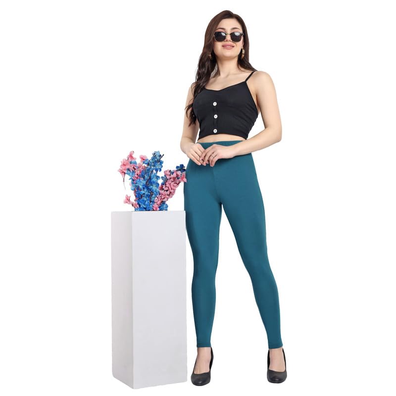 Image of ONE SKY Women Full Length Leggings | Cotton Modal Spandex Blend | High Waist Stretchable & Bio-Washed Fabric | Colour-Lock Technology | Comfortable Leggings for Women