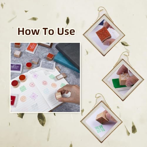16Pcs Rubber Stamps and Craft Ink Pads, Decorative Wooden Stamps with Ink Pads for Stamps, Wood Stamps for Crafting, Letters, Scrapbooking and DIY Craft Card - Thumbnail 4