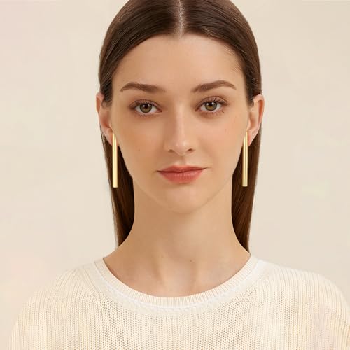 FAMARINE Gold Bar Earrings for Women Minimalist 14K Gold Plated Long Vertical Bars Drop Earring Tube Jewelry3