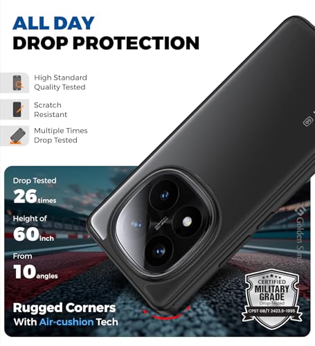 Image of Golden Sand for Poco X7 5G, Redmi Note 14 Pro Plus 5G, Redmi Note 14 Pro 5G - Rugged Frosted Semi Transparent PC Shock Proof Slim Back Case for Redmi Note 14 Pro Plus, Black