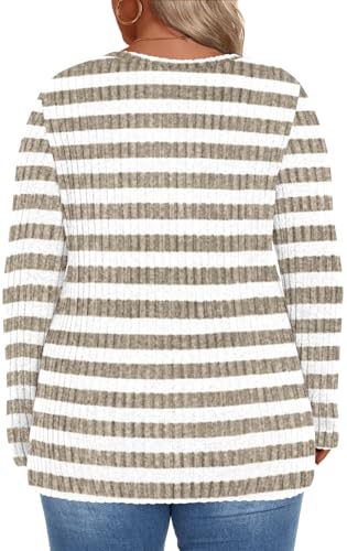 Image of HOTGIFT Womens Plus Size Sweater Tops Long Sleeve Crewneck Casual Tunic Shirts Buttons XL-5XL Blouse Soft Comfy Fashion