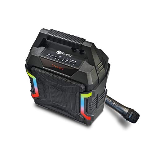 Image of Zync Karaoke 32W Bluetooth Wireless Speaker with Wireless Microphone, RGB LED Lights, Portable Party Speaker, FM Radio, USB, AUX Input, Rechargeable Battery, Deep Bass Sound for Home & Outdoor