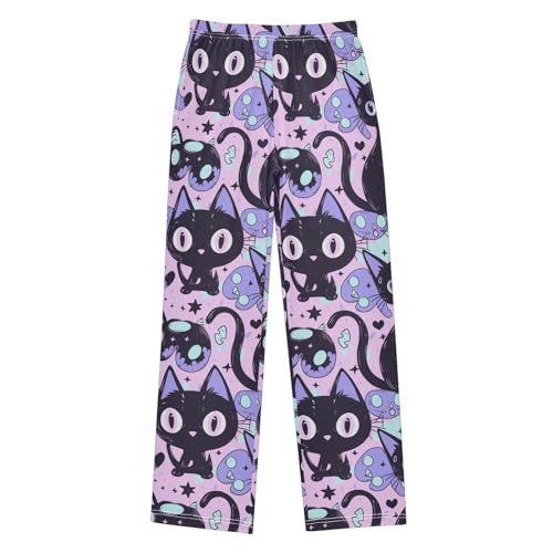 Pajama Bottoms, Kawaii Black Goth Cat Pajamas Pant Lounge Wear Sleep Long Pants Casual Sleepwear Pjs