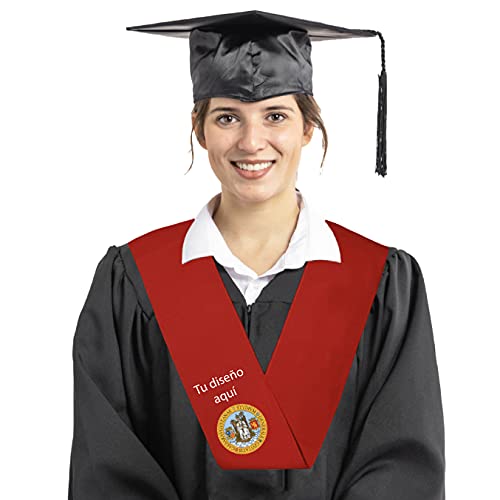 Becas de graduación personalizadas con escudo bordado. Becas para graduaciones universitarias, graduaciones de primaria e infantil. (Rojo, Adulto 15cm x 160cm)