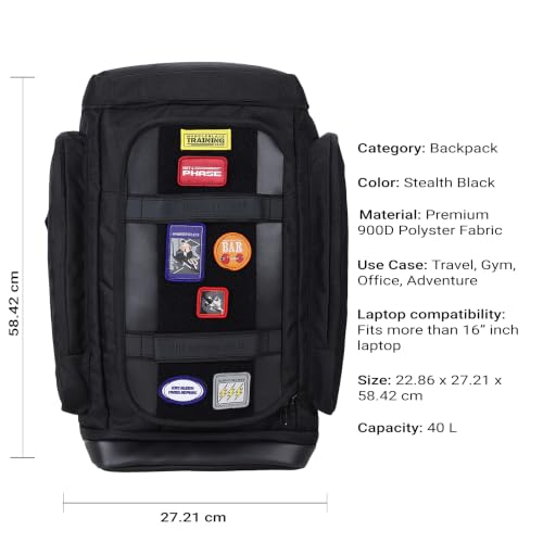 Image of MuscleBlaze Hypermove Athlete Backpack, Stealth Black, 40L | For Men and Women | Sports Bag