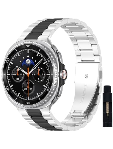 #VerdientProvisionen<br>Metall Armband fur Samsung Galaxy Watch 8 40mm 44mm / Samsung Galaxy Watch 8 Classic 46mm Edelstahl Business Armbander Ersatzarmband Uhrenarmband fur Herren Damen - Silber&Schwarz