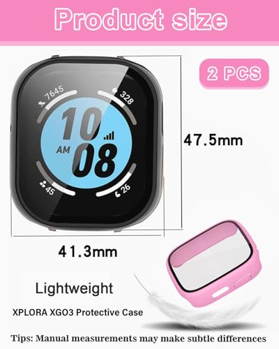 MYGLOAR 2er-Pack für Xplora XGO 3/ Xplora Kidzi – Rundumschutz mit HD-Displayschutz aus gehärtetem Glas, ultradünne, kratzfeste Schutzhülle für Xplora XGO 3/ Xplora Kidzi (Rosa 2.0)