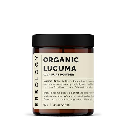 Erbology Organic Lucuma Powder 3.2 oz - 45 Servings - Gut Health Support - Low Glycemic Index - Sustainably Sourced Straight from Farm in Peru - Small Batch - Vegan - GMO-Free