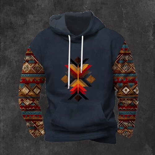 Aztec Hoodies for Men Long Sleeve Fall Western Tribal Cowboy Hooded Sweatshirt Vintage Graphic Hoodie with Pocket2