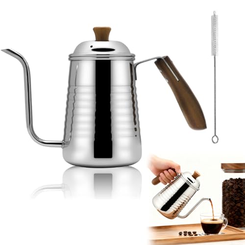 Chaleira pescoço de ganso, Chaleira de Café Pour Over 700mL, Alça De madeira Anti-Quente, Aço Inoxidável com Design de Bico de Fluxo para Café & Chá