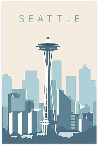 Póster de viaje vintage de Seattle en lienzo sin marco con dimensiones de 50x75cm