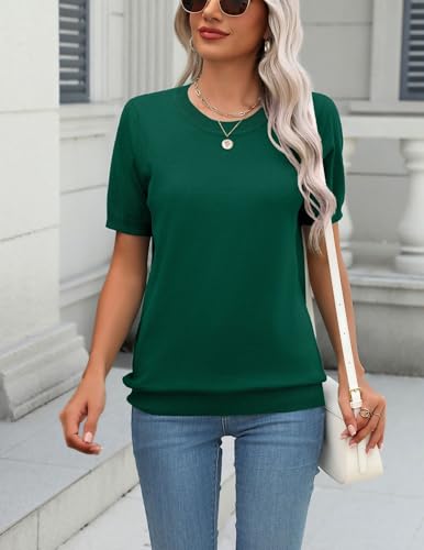 Image of Zeagoo Womens Summer Short Sleeve Tops Crew Neck Lightweight Pullover Sweaters Loose Dressy Casual Blouse Basic Clothes