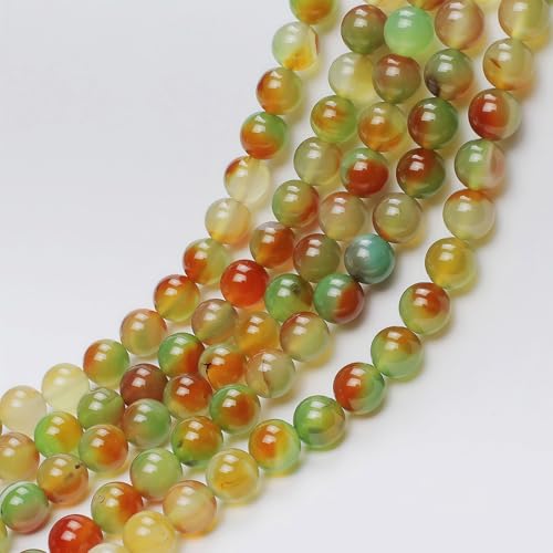 MJDCB Natural Peacock Agate Beads Red Green Agate Beads Round Stone Beads for DIY Necklace Bracelat Jewelry Making Strand 15" (8mm)