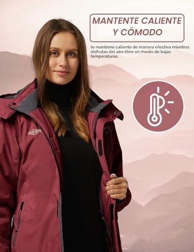 Miniatura 3 de Wantdo Chaqueta De Esquí Impermeable Montaña Abrigo Windbreaker Paño Grueso Suave Parka Resistente Al Agua Para Acampar Viajar Chaqueta De Bolsillos Múltiples Cremallera Para Mujer Rojo Vino Medium