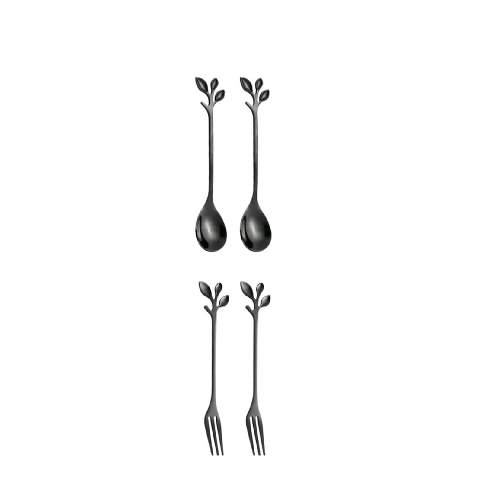 WZPTLKIBAD Dessert Fork Coffee Spoon, Stainless Steel Leaf Handle