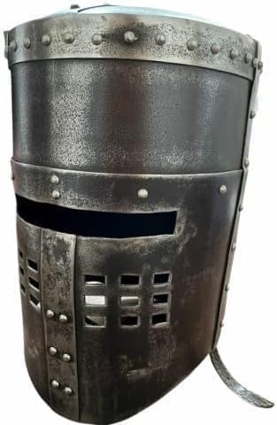 Medieval Crusader Great Helm, Black Iron Knight Templar Helmet, Antique Finish, Riveted Design, Halloween Costume Armor