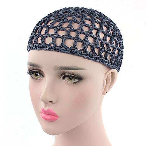 XISAOK Womens Mesh Hair Net Crochet Cap Solid Color Snood Sleeping Night Cover Turban(Gray)