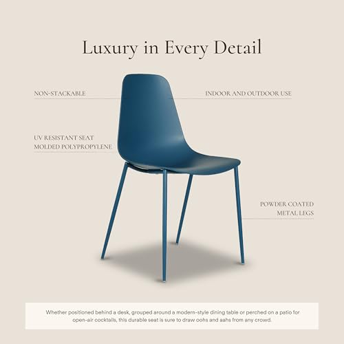 Image of Poly & BARK Isla Modern Kitchen Chairs Set of 4 - Plastic Dining Chair with Metal Legs - Quick Assembly Simple Cafe Chairs Plastic for Indoor or Outdoor - Lago Blue
