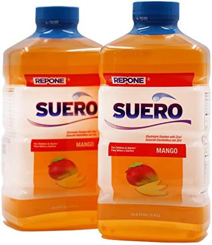 REPONE SUERO Electrolyte Solution with Zinc, Rehydrates, Restores Minerals and Nutrients, Mango Flavor, 33.8 Fl Oz (Pack of 2)