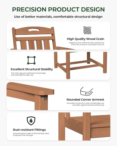 Image of Outdoor Patio Dining, All-Weather HDPE Chair Fade-Resistant, and Low Maintenance for Backyard, Garden, or Patio, Teak
