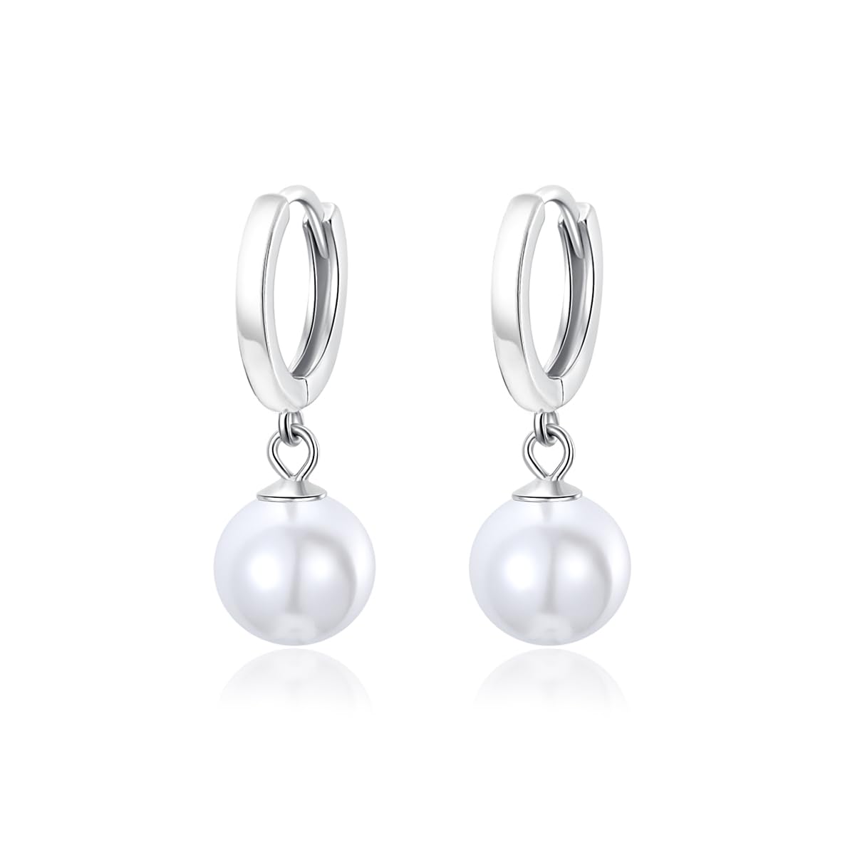 Candyfancy925 Sterling Silver Pearl Dangle Earrings,Hypoallergenic Teardrop Round Pearl Hoop Earrings,Cartilage Small Huggie Hoop Earrings,Jewellery Gifts for Ladies Girls