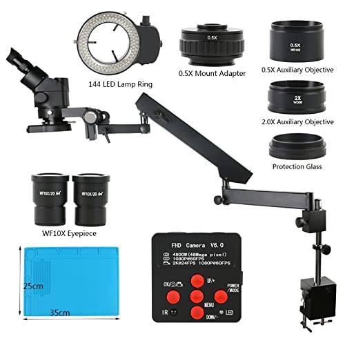 Microscope 3.5-90X Rotate Universal Articulating Arm Trinocular Stereo Continus Zoom Microscope 48MP 2K USB Camera(B 25MM Column)