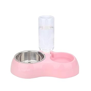 JULEX 2 in 1 Multi Color Detachable Stainless Steel Dog Food and Water Bowl with Non-Slip, Cat Food Bowls with Automatic Water Feeder for Small Medium Dogs/Cats 1 pc