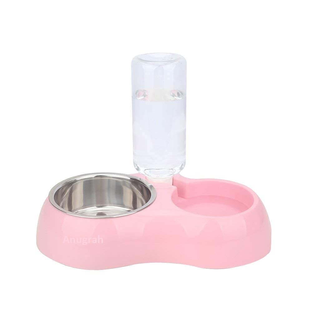 JULEX 2 in 1 Multi Color Detachable Stainless Steel Dog Food and Water Bowl with Non-Slip, Cat Food Bowls with Automatic Water Feeder for Small Medium Dogs/Cats 1 pc