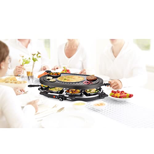 Princess Raclette Grill - Oval, 8 Pfannen, Multifunktionale Platte mit Crépes Bereich, 1200 Watt, 42 x 30 cm, 162700 – Bild 3