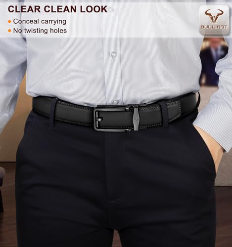 Image of BULLIANT Men Ratchet Belt 2 Pack, Click Sliding Leather Belt Adjustable for Gift Men Dress Casual Jeans 1 3 /8,Cut for Fit