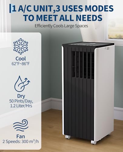 Image of Garvee 8000 BTU Portable Air Conditioner, 3-in-1 Cooling, Dehumidifier & Fan for Rooms Up to 350 Sq. Ft. | Sleep Mode | Energy-Saving 24-Hr Timer | AC Unit w /Remote & Full Window Kit, Black Top, 115V