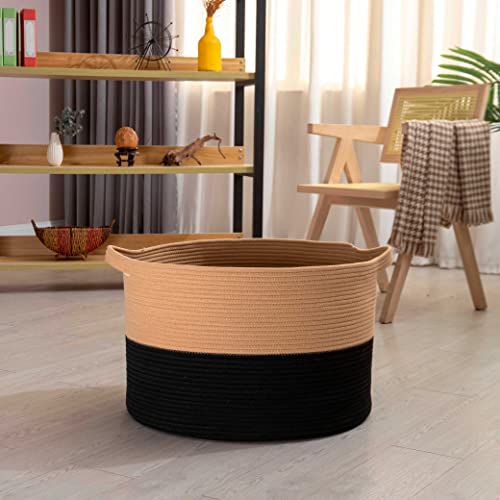 Organihaus Xxx Large Cotton Rope Basket For Blankets Living Room | Blanket Basket & Storage Baskets For Organizing | Laundry Baskets For Storage Toy Basket For Baby | Large Woven Basket - Black/Honey #TOP2