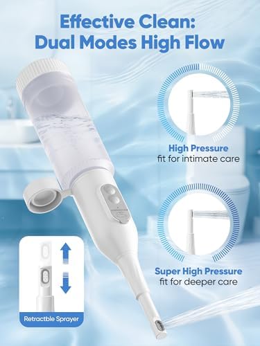 Portable Bidet for Travel – Electric Peri Bottle with Dual Spray Modes, 360° Nozzle, Water Bottle Adapter, USB Rechargeable, Waterproof, Travel Bidet for Postpartum & Personal Hygiene (White) Detail