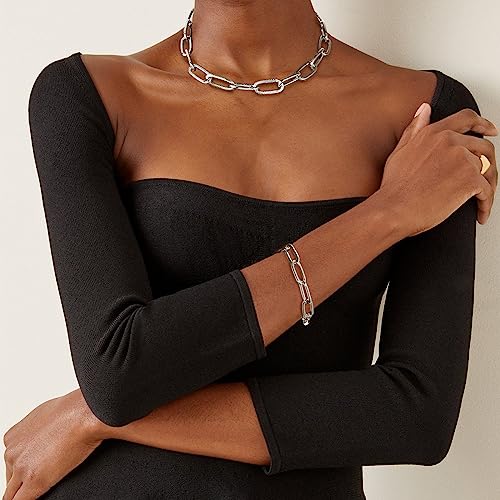 LANE WOODS Gold Chain Necklace and Bracelet for Women Ladies Dainty and Chunky Chain Link Paperclip Jewelry Set3