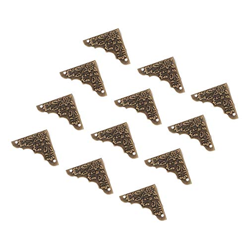 Antique Decorative Corner Protectors, Yetaha 12PCS Retro Bronze Box Corner Carve Patterns Edge Safety Guards for Furniture Hardware Desk Jewelry Chest Wood Cases, with Nails
