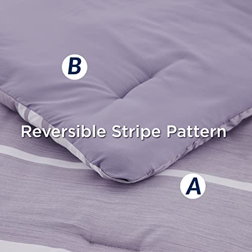 Bedsure Twin Comforter Set 5 Pieces, Purple Striped Bedding Set for All Seasons, Reversible, Cationic Dyeing Bed in a Bag with Comforter, Sheets, Pillowcase & Sham