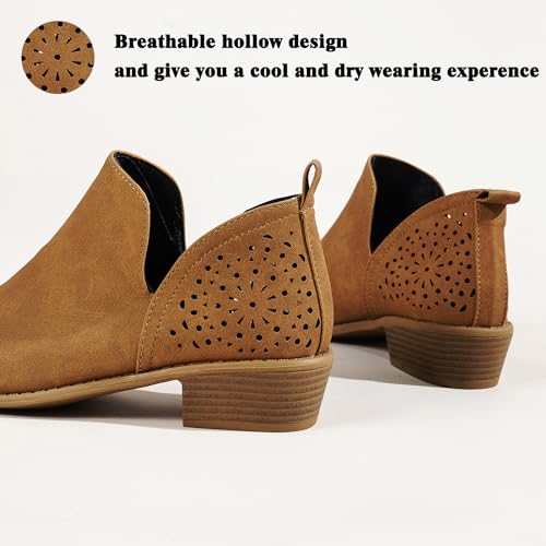 JITUUE Ankle Boots for women Casual Cut Out Slip On Low Heel Short Chunky Stacked Heel Perforated Side V Cut Western Booties Cutout Shoes2