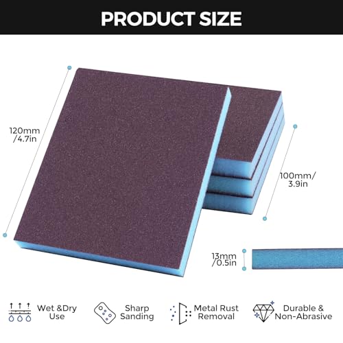 STEBRUAM 6 Stück Schleifschwamm, 120 Körnung Spezifikationen Schleifpads Sortiment für Holz Metall Wandschaum Trockenbau