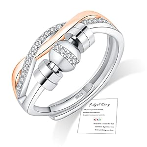 FUNTE® Sterling Silver Anxiety Rings Fidget Rings for Anxiety Women Adjustable Spinner Rings for Girls Cubic Zirconia Stress Relief Ring Gifts(With Gift Card & Box)