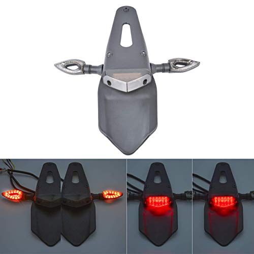 PACASK Motorcycle Rear Fender LED Brake Red Tail Light Lamp with Turn Signal Indicator Blinker Lights for Off-Road Motorbike Motocross Dirt Bike (Red Lens)