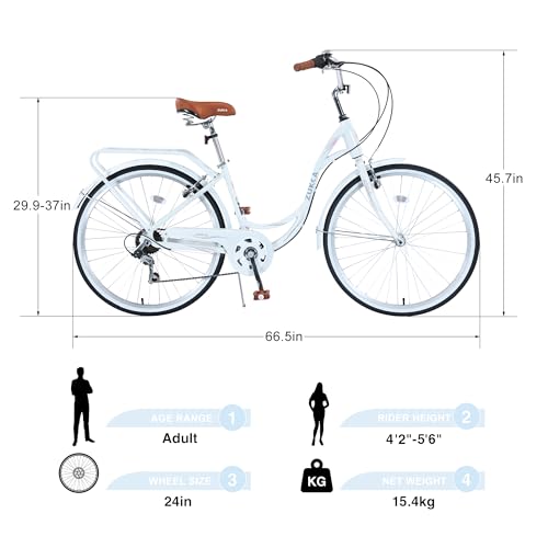 Bggfnz Beach Cruiser Bike For Women, 24 Inch Bikes For Women, 7 Speed Complete Cruiser Bikes Womens Bicycle For Adults thumb #1