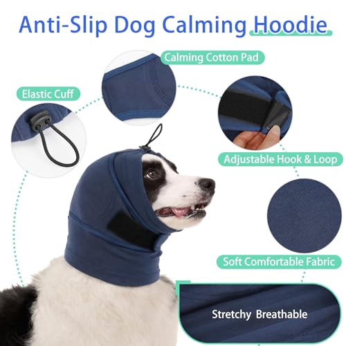 Image of MIGOHI XL Ear Muffs for Dogs Noise, Breathable No Shake Ear Wrap for Hematoma, Dog Calming Hoodie for Thunderstorms Bath Grooming Car Rides, Ears Protection for Large Dogs German Shepherds, Blue XL