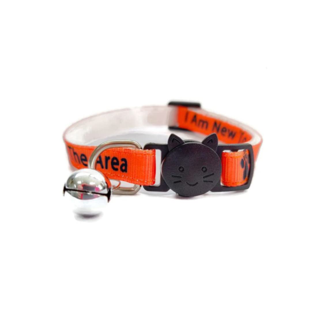 Worded Cat Collars with Bell – Please Do Not Feed Me, I Am Microchipped | Safe Quick Release Breakaway Buckle | Zacal Cat Collars (4. Orange, I Am New To The Area, Pack of 1) — image 1