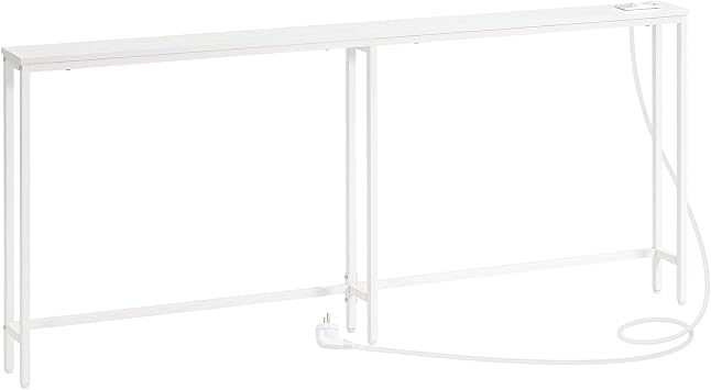 HOOBRO Console with Power Strip, Console with Charging Station, Narrow Side Table, Console Behind the Sofa, for Entrance, Hallway, Hallway, White EWT185CXG01