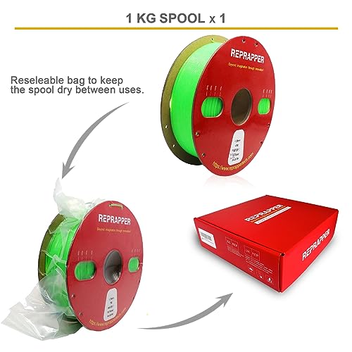 Image of RepRapper Glow in the Dark Green PLA Filament 1.75mm (+- 0.03mm) 2.2lb (1kg) for 3D Printer, Phosphorescent Glow PLA Green Color