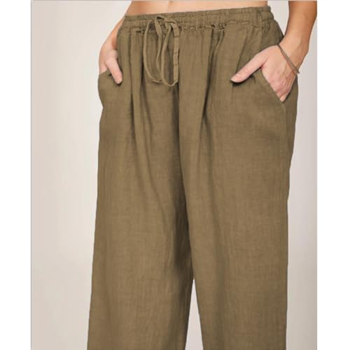 Mulher verão casual calças de perna larga, calças boho de cintura alta confortáveis calças de perna