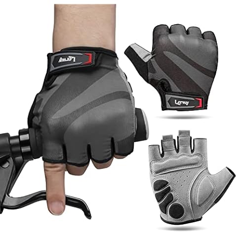 LERWAY Cycling Gloves for Men Women, Fingerless Gloves Mountain Bike Road Gloves Half Finger Shock-absorbing Pad Bicycle Gloves Breathable Biking Gloves Sport Running Climbing Hiking Riding (M, Black) Cover