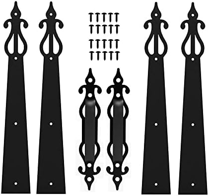 CCJH Metal Garage Door Hardware Decorative Carriage House Accents Dummy Hinges Screw Mounted 6 PCS Black (Rustic Style)