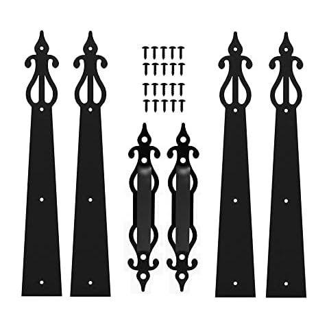 CCJH Metal Garage Door Hardware Decorative Carriage House Accents Dummy Hinges Screw Mounted 6 PCS Black (Rustic Style) Cover